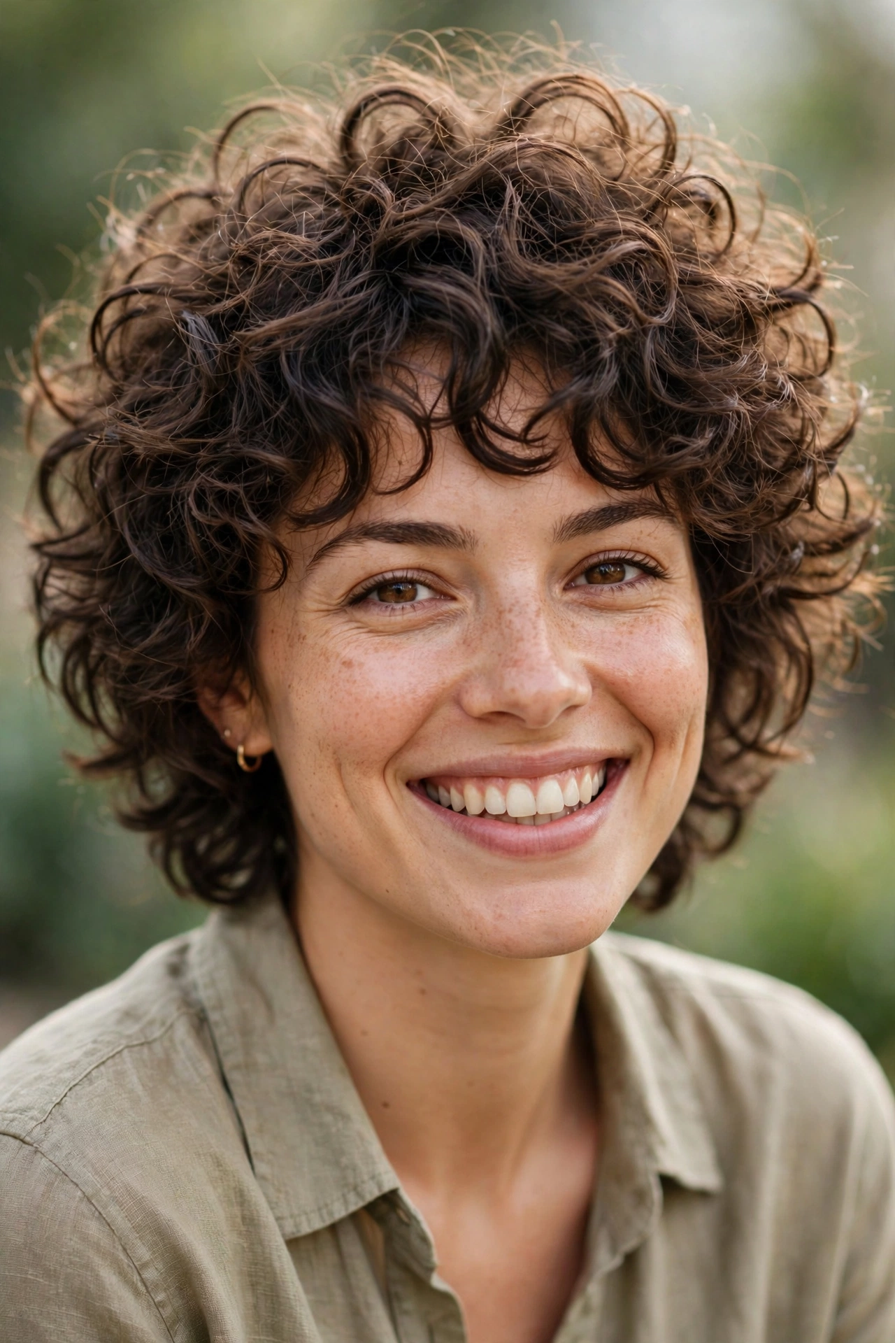 Curly wolf cut hairstyle idea with voluminous textured layers on natural curly hair
