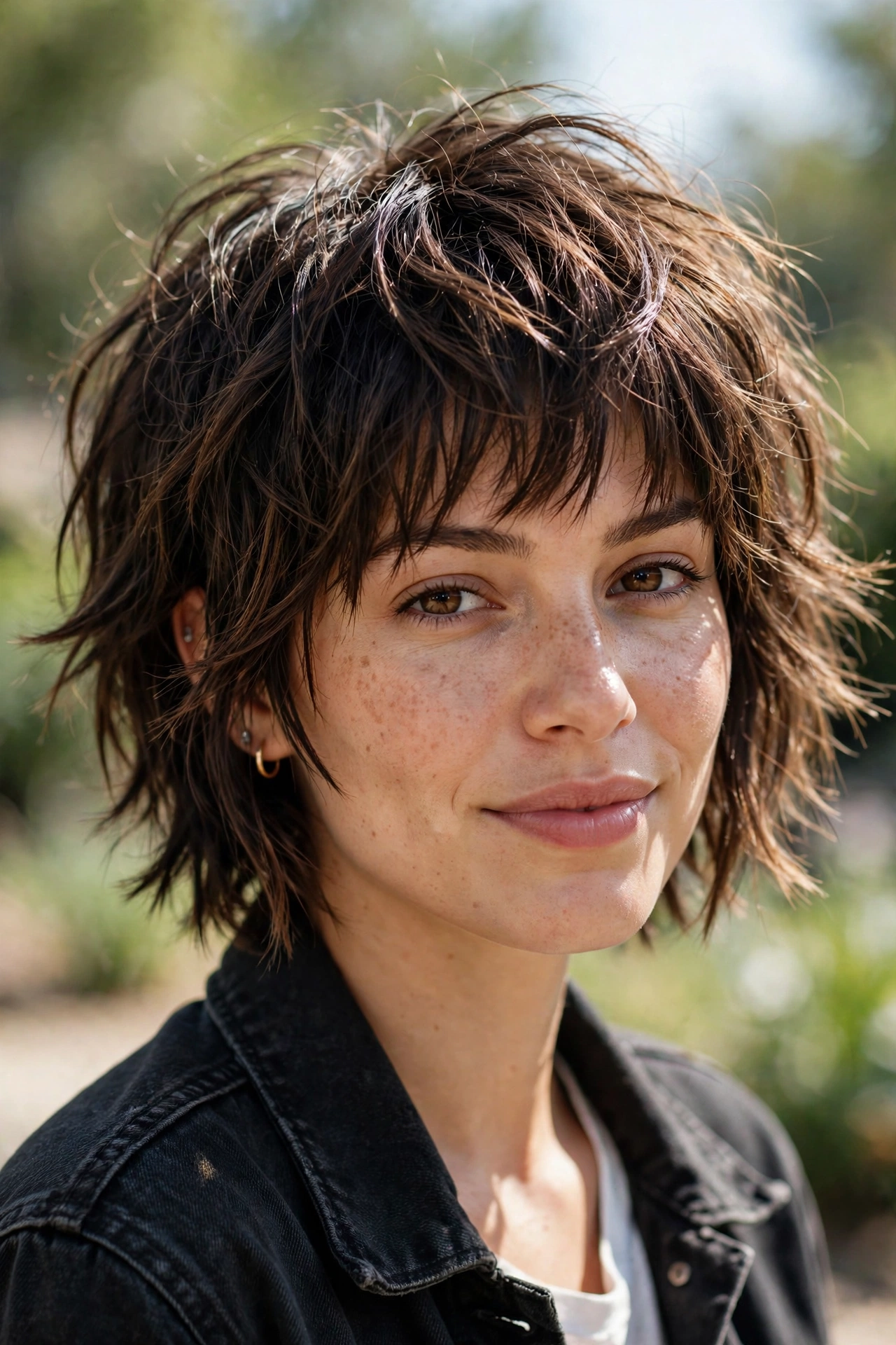 Short wolf bob haircut idea with choppy layers and cropped shaggy shape