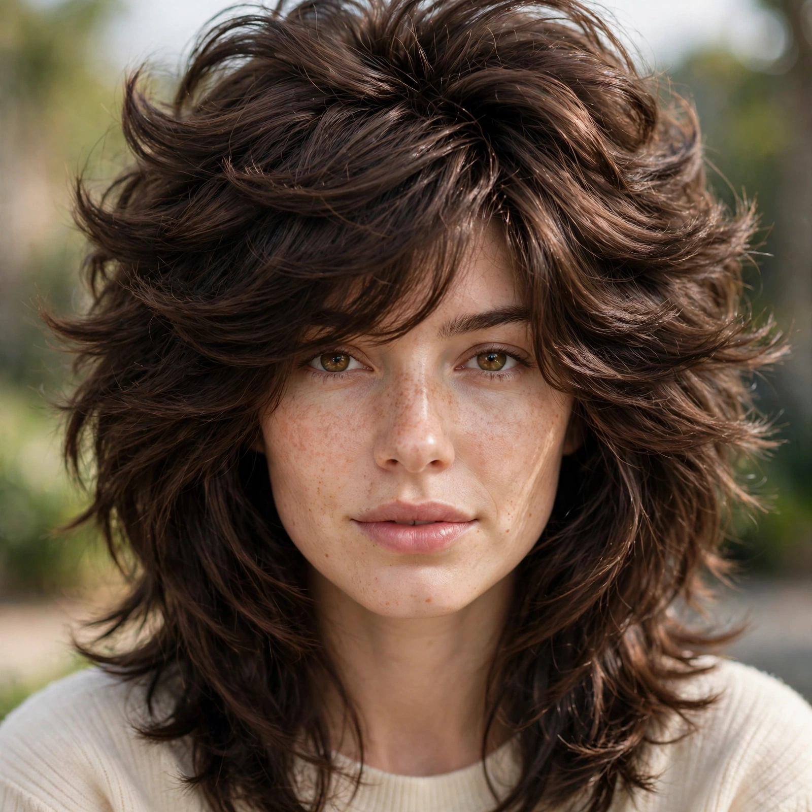 Layered wolf cut hairstyle idea for thick hair with thinned-out voluminous shape