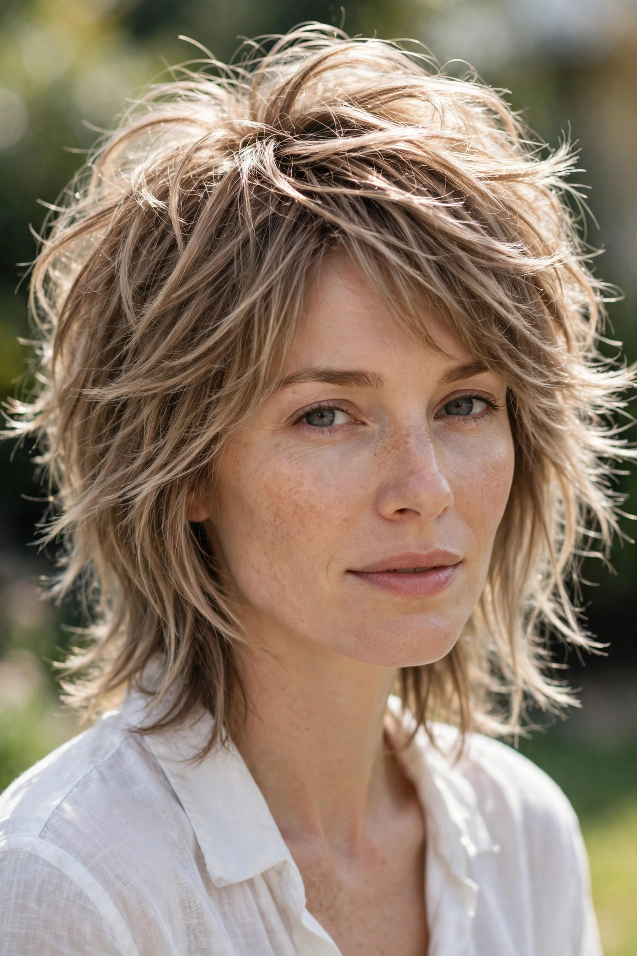 Volume-boosting wolf cut hairstyle idea for fine hair with crown lift and light layers
